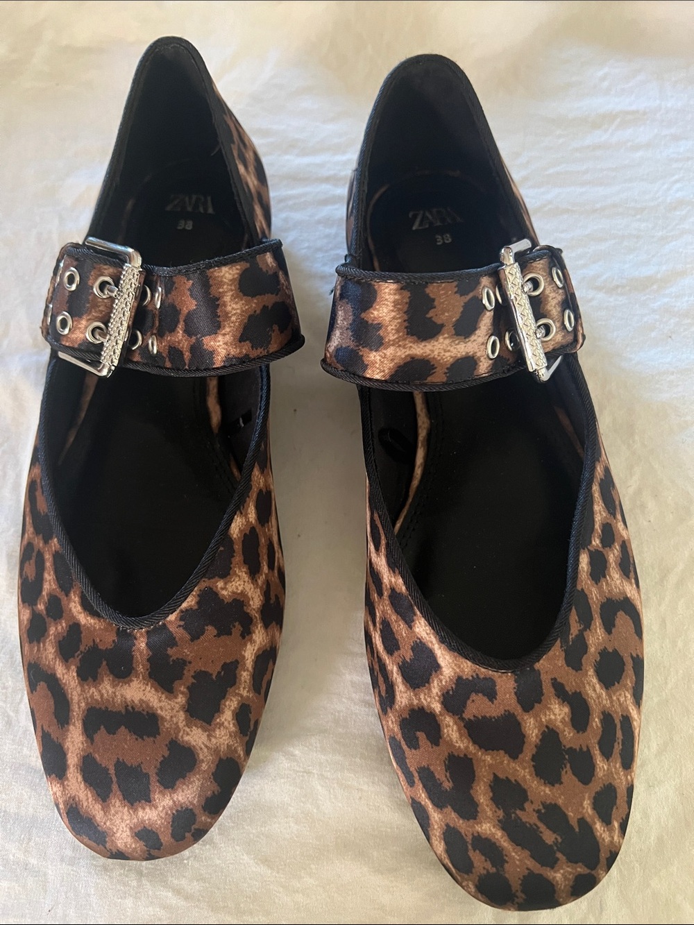 Zara Leopard-Print Mary Jane Flats in Brown and Black